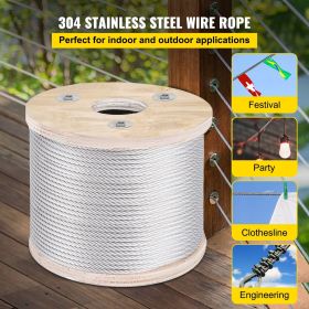 VEVOR Stainless Steel Cable Railing 3/16"x 250ft, Wire Rope 304 Marine Grade, Braided Aircraft Cable 7x19 Strands Construction for Deck Rail Balusters