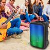 Portable Wireless Party Speaker 8in Colorful Lights DJ PA System with TWS Function FM Radio USB MMC Card Reading Aux In Recording Function Mic