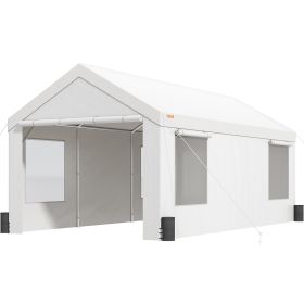 VEVOR Carport, Heavy Duty Car Canopy with Roll-up Ventilated Windows, Extra Large Portable Garage with Removable Sidewalls, Waterproof UV Resistant Al (Color: White, Specification and Dimension: 10 FT x 20 FT)