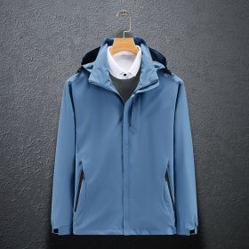 Single Men's Assault Jacket Outdoor Sports Waterproof Mountaineering Suit Trench Coat (Option: Fog Blue-L-Men)